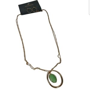 Massini Gold and Green Pendant Necklace With Earrings